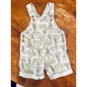 Baby Overalls 12 Mos Gray White Elephant Print Cotton Infant Romper